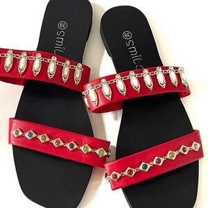 Jeweled Rhinestones Flat Sandals Size 7